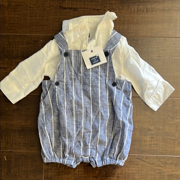 NWT Janie and Jack Blue and White Striped Baby Romper - Picture 1 of 5